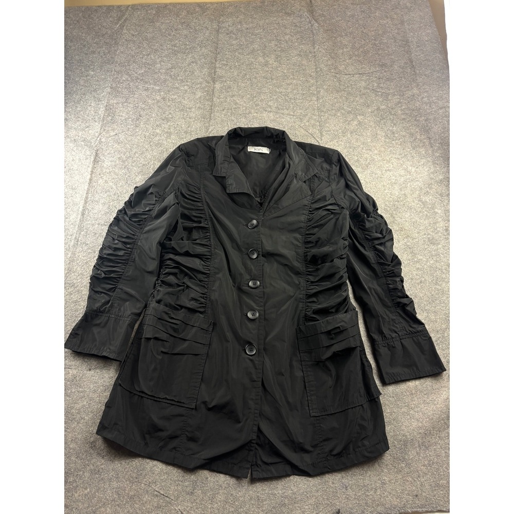 Teri Jon Black Ruched Pleated Lightweight Jacket Avant Garde Button Up Women L‎